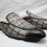 Crafted Leather Handmade Classic Gray Crocodile/Alligator Leather Mules, Men Leather Dress Slippers Shoes - Thumbnail 1