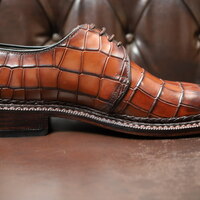 Crafted Leather Handmade Brown Crocodile Calf Leather 5mm Hand Welted Men Lace up Shoes - Thumbnail 2
