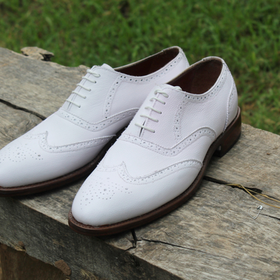 Crafted leather classic white leather lace up oxford dress shoes
