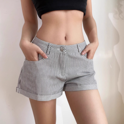 A-line striped low-rise cuffed jeans