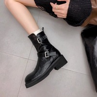 Washed calfskin leather platform ankle boots 2 colors - Thumbnail 1