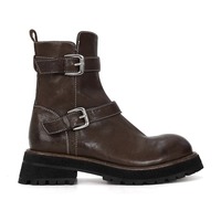 Washed calfskin leather platform ankle boots 2 colors - Thumbnail 4