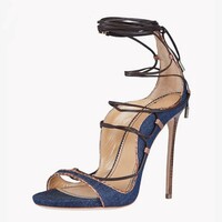 Women's lace-up high heel sandals 2 colors - Thumbnail 2