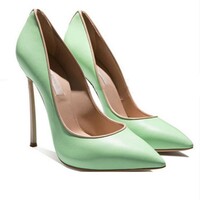 Pointed toe shallow metal heel women's shoes 6 colors - Thumbnail 5