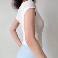 Lace-up design square neck short-sleeved T-shirt women's top - Thumbnail 4