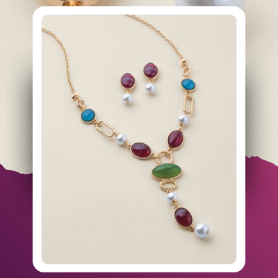 Classic jewel drop necklace and earring set