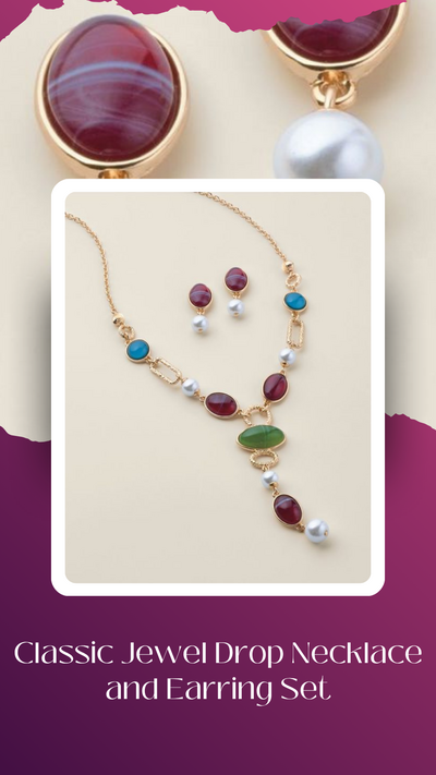Classic Jewel Drop Necklace and Earring Set