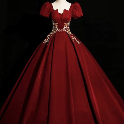 Burgundy velvet lace long prom dress, burgundy evening party dress