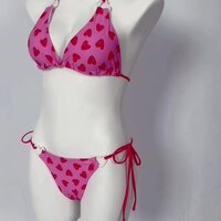 Cute Girls' Heart Printed Bikini Sets Adjustable, Halter Triangle Top, Side-Tie Bottom, Backless - Thumbnail 4