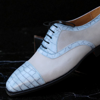 Crafted leather classic gray crocodile leather alligator lace up dress shoes