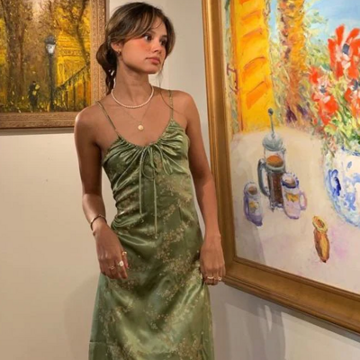 Vintage green satin tealength formal prom dress