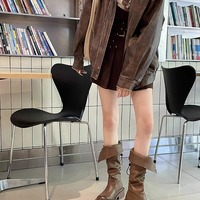 Women's retro thick heel thick sole genuine leather boots 2 colors - Thumbnail 7
