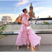 Boho Print Ruffle Long Dress with Hollow Out Detail  - Thumbnail 1