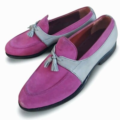 Crafted leather classic pink suede gray leather tassel loafers dress shoes
