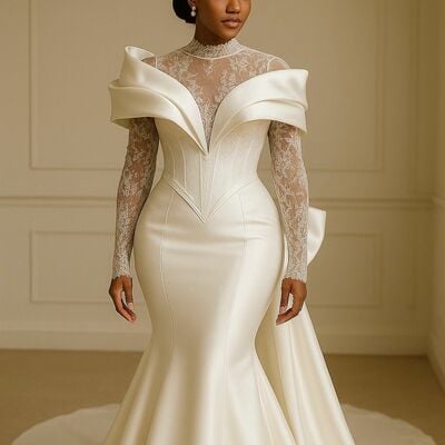Luxury wedding dress, mermaid lace african girls bridal dress bridal gown - Thumbnail 1