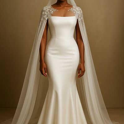 Elegant wedding dress, mermaid with shawl african girls bridal dress bridal gown - Thumbnail 3