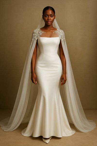 Elegant Wedding Dress, Mermaid with Shawl African Girls Bridal Dress Bridal Gown