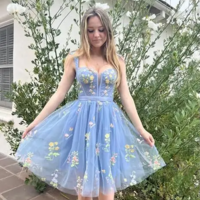 Floral Embroidery A-Line Cocktail Dress - Thumbnail 2