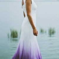 A Line V neck Ombre Formal Prom Dresses, Wedding Dresses - Thumbnail 2