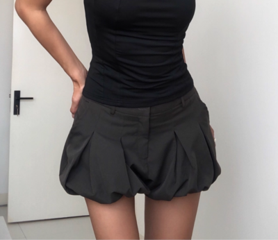 Solid color low waist skirt pleated hip-wrapped bubble skirt