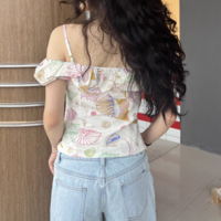 Waisted cropped off-the-shoulder camisole top - Thumbnail 2