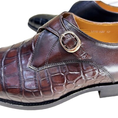Men's crocodile-embossed cowhide leather buckle business shoes 2 colors - Thumbnail 3