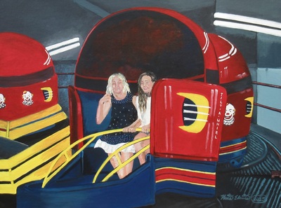 "Tilt A Whirl" Carnival ride painting by N.E.Thompson, Framed original artwork, size 18x24 inch canvas panel