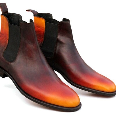 Crafted leather men classic brown tan patina leather chelsea boot  - Thumbnail 1