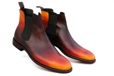 Crafted Leather Men Classic Brown Tan Patina Leather Chelsea Boot 