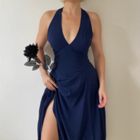 Sexy deep V-neck halter neck holiday casual waist dress - Thumbnail 6