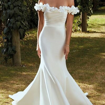 Sexy wedding dress, mermaid off the shoulder 3d handmade flowers bridal dress bridal gown - Thumbnail 1