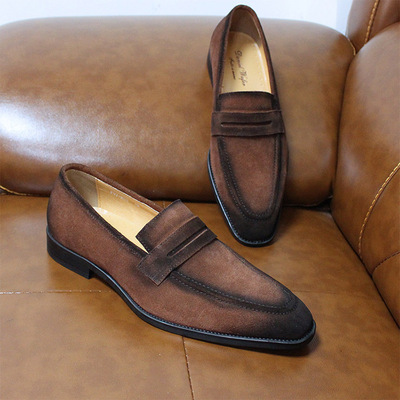 Men's genuine leather casual shoes suede slip-on loafers 2 colors