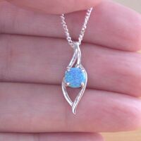 BOXED GIFT SET/Sterling Silver Blue Opal Pendant & 18" Silver Chain/Sterling Silver Blue Opal Necklace/Blue Opal Jewellery/Blue Opal Jewelry/UK - Thumbnail 3