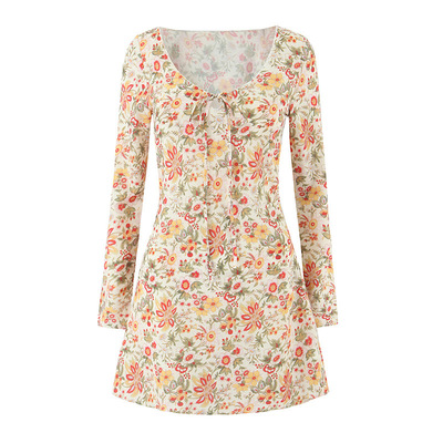 Fashionable sexy hot girl floral print long-sleeved short dress