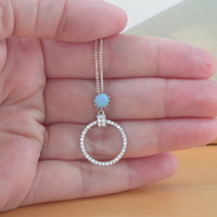 BOXED GIFT SET/Sterling Silver Blue Opal Pendant & Chain/Blue Opal Necklace/Blue Opal Jewellery/Blue Opal Jewelry/Opal & Cz Necklace/Opal Earrings/UK - Thumbnail 2