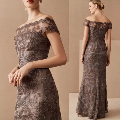 Grey lace mother of the bride dresses cap sleeves - Thumbnail 1