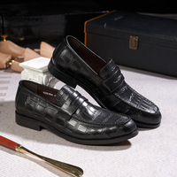 Men's genuine leather stone embossed loafers 2 colors - Thumbnail 2