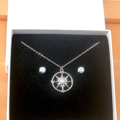 Boxed gift set/sterling silver opal compass necklace/white opal necklace/opal jewellery/opal jewelry/october birthstone/compass pendant/uk