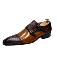 Pointed toe casual slip-on monk men's leather shoes 2 colors - Thumbnail 1
