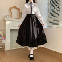  Women's Elegant A-Line Ruffle Pleated High Waist Skirt - Thumbnail 1