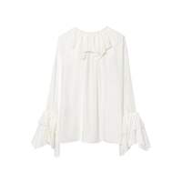 Big flared sleeve sun protection shirt tie collar light see-through vacation top - Thumbnail 2