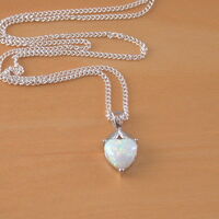 BOXED GIFT SET/Sterling Silver White Opal Heart Pendant & Chain/Opal Heart Necklace UK/Opal Jewellery/Opal Jewelry/October Birthstone - Thumbnail 1