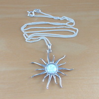 BOXED GIFT SET/Sterling Silver White Opal Sun Pendant & Chain/Silver Opal Necklace UK/Opal Jewellery/Opal Jewelry/Opal Earrings/UK - Thumbnail 2