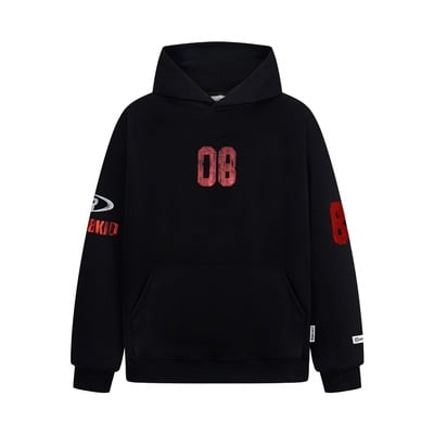 American retro distressed print hooded sweatshirt