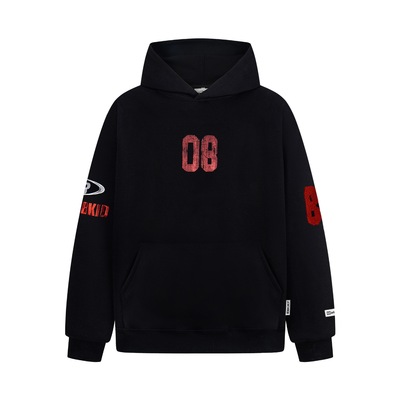 American retro distressed print hooded sweatshirt