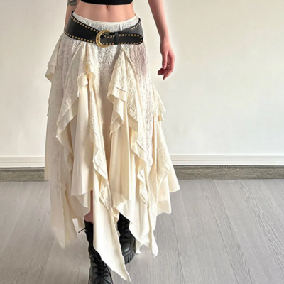 Lace patchwork irregular skirt for women