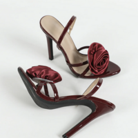Elegant Women’s Red High Heels with 3D Flower Design - Thumbnail 1
