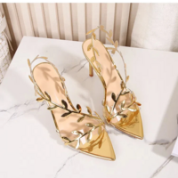 Elegant Women’s Golden Stiletto High-Heeled Sandals - Thumbnail 9