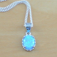 BOXED GIFT/Sterling Silver Blue Opal Pendant & Chain/Blue Opal Necklace/Opal Necklace/Opal Jewellery/Opal Jewelry/UK - Thumbnail 1