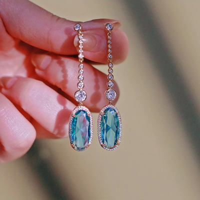 Elegant crystal dangle silver & gold sky blue cz drop earrings